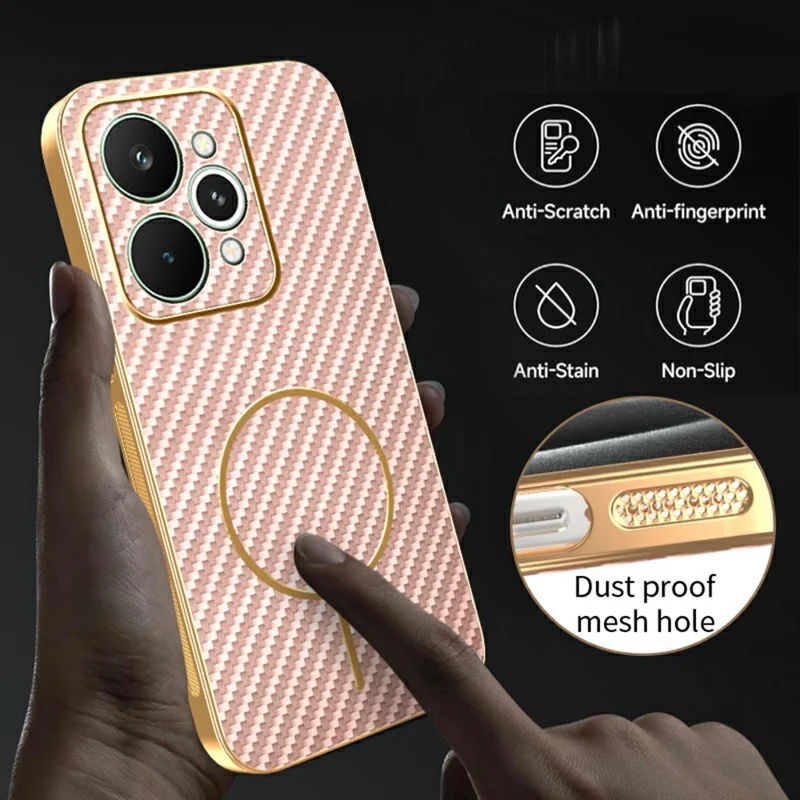 For Realme 15 5G Phone Case Carbon Fiber Textured Electroplated TPU Back Cover - Pink