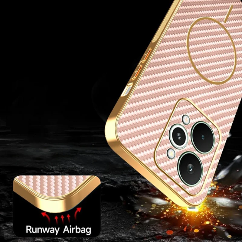 For Realme 15 5G Phone Case Carbon Fiber Textured Electroplated TPU Back Cover - Pink