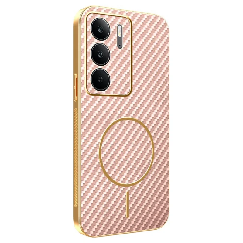 For Realme C75 4G / C75x Phone Case Carbon Fiber Textured Electroplated TPU Back Cover - Pink