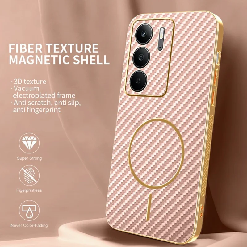 For Realme C75 4G / C75x Phone Case Carbon Fiber Textured Electroplated TPU Back Cover - Pink