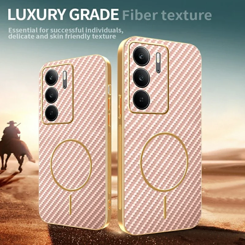 For Realme C75 4G / C75x Phone Case Carbon Fiber Textured Electroplated TPU Back Cover - Pink