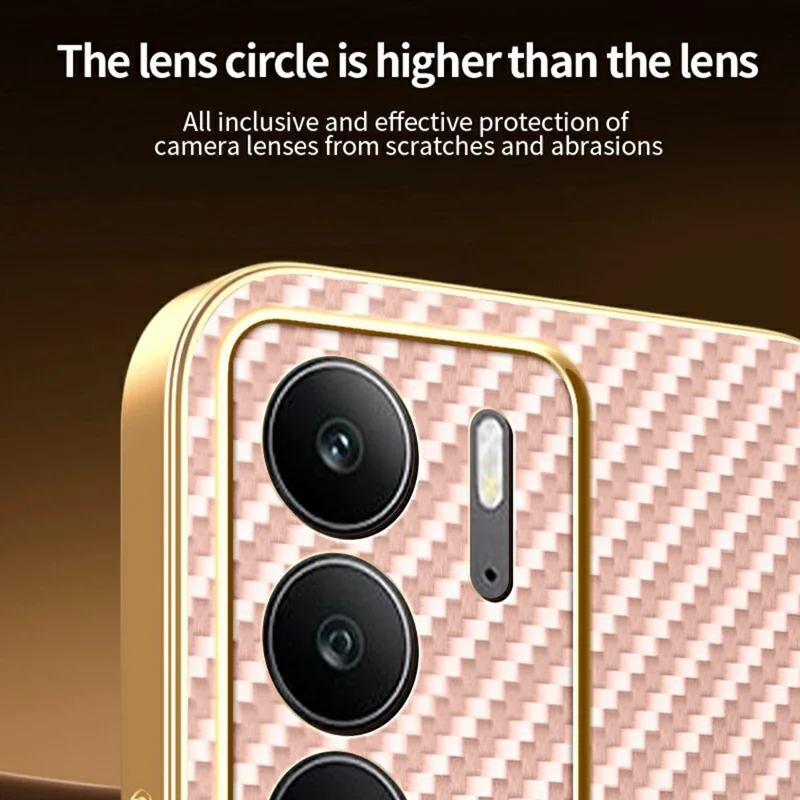For Realme C75 4G / C75x Phone Case Carbon Fiber Textured Electroplated TPU Back Cover - Pink
