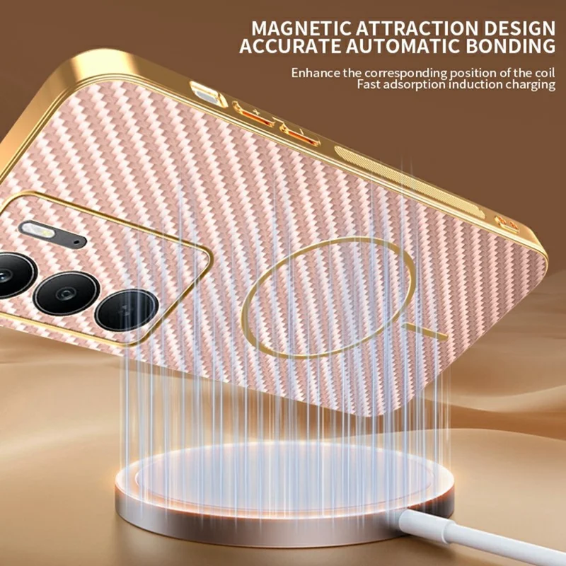 For Realme C75 4G / C75x Phone Case Carbon Fiber Textured Electroplated TPU Back Cover - Pink