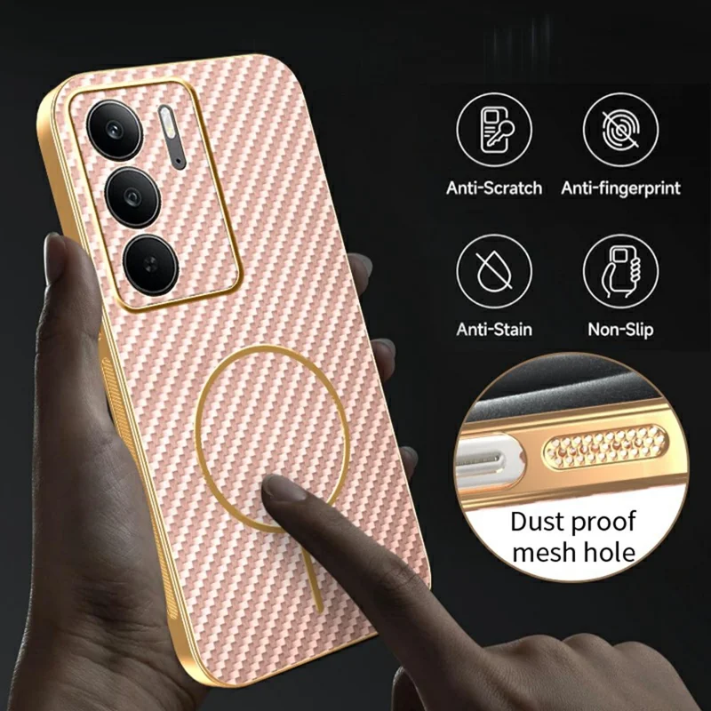 For Realme C75 4G / C75x Phone Case Carbon Fiber Textured Electroplated TPU Back Cover - Pink