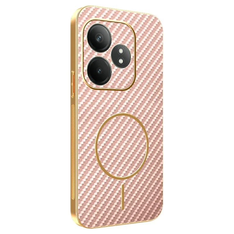 Phone Case For Realme GT Neo6 SE 5G / GT Neo6 5G / GT 6T 5G / GT 6 5G Carbon Fiber Textured Electroplated TPU Back Cover - Pink