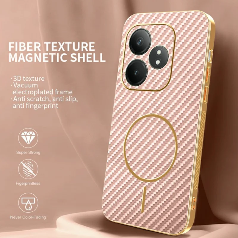 Phone Case For Realme GT Neo6 SE 5G / GT Neo6 5G / GT 6T 5G / GT 6 5G Carbon Fiber Textured Electroplated TPU Back Cover - Pink
