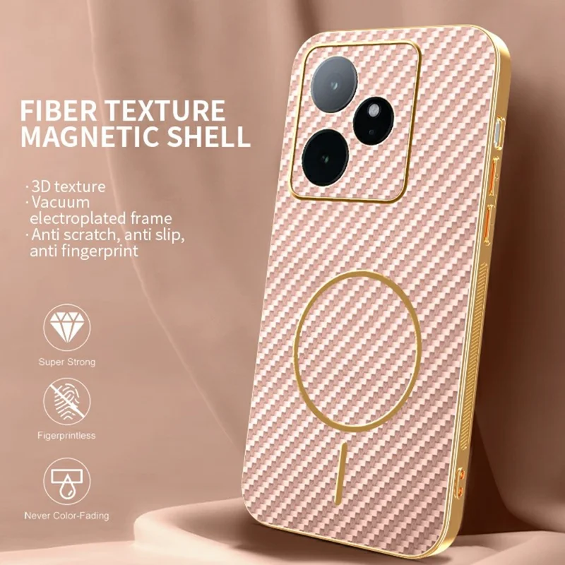 For Realme GT 7 5G Phone Case Carbon Fiber Textured Electroplated TPU Back Cover - Pink