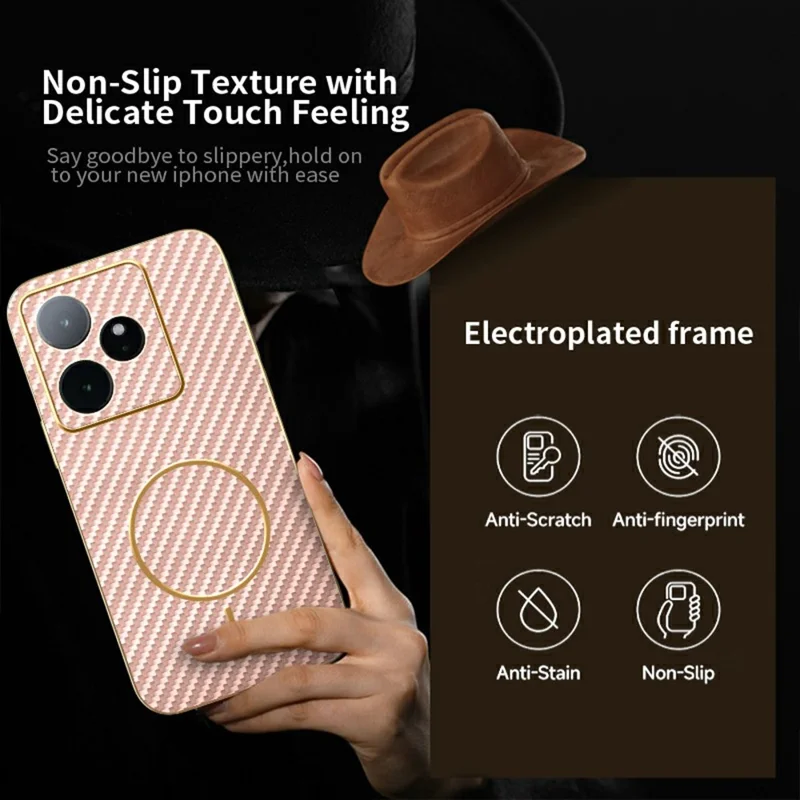 For Realme GT 7 5G Phone Case Carbon Fiber Textured Electroplated TPU Back Cover - Pink