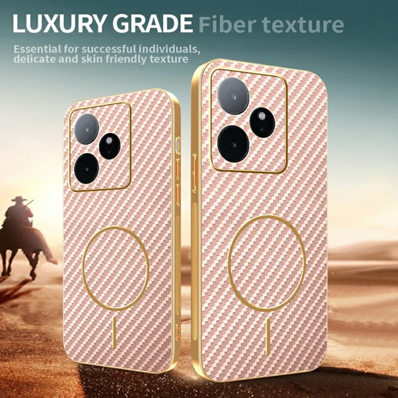 For Realme GT 7 5G Phone Case Carbon Fiber Textured Electroplated TPU Back Cover - Pink