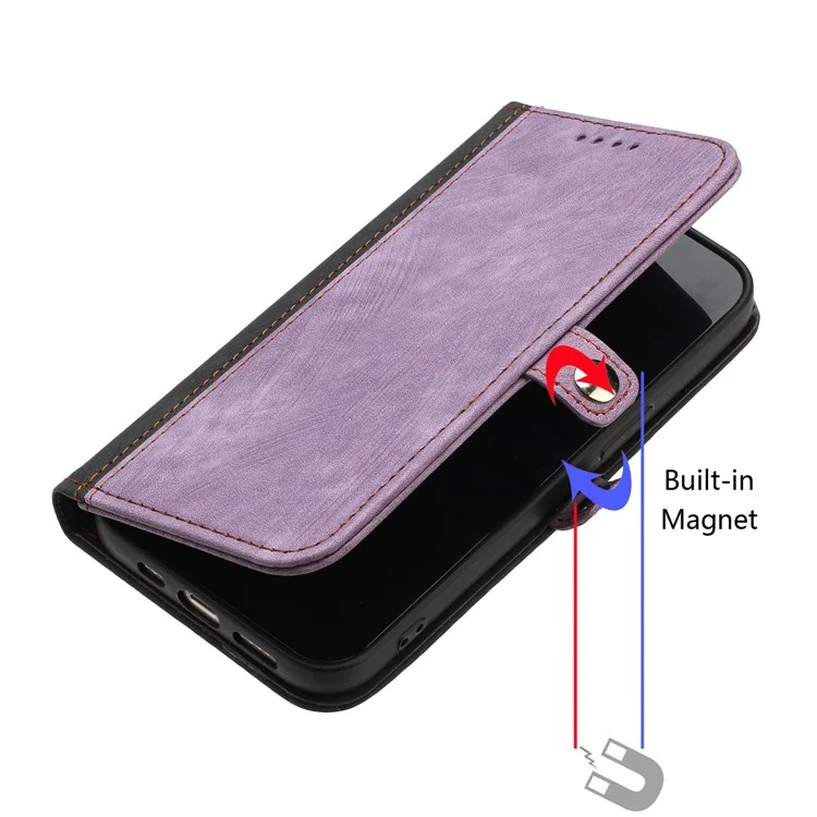 YX0020 Smart Phone Case for iPhone 14 Full Coverage PU Leather Stand Dual Magnetic Clasp Phone Cover Shell with Strap - Light Purple
