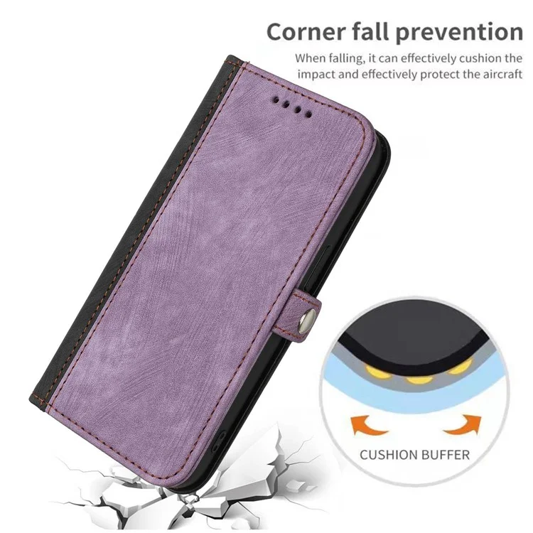 YX0020 Smart Phone Case for iPhone 14 Full Coverage PU Leather Stand Dual Magnetic Clasp Phone Cover Shell with Strap - Light Purple