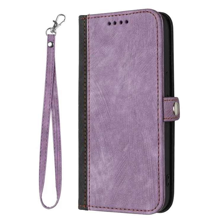 YX0020 Smart Phone Case for iPhone 14 Full Coverage PU Leather Stand Dual Magnetic Clasp Phone Cover Shell with Strap - Light Purple