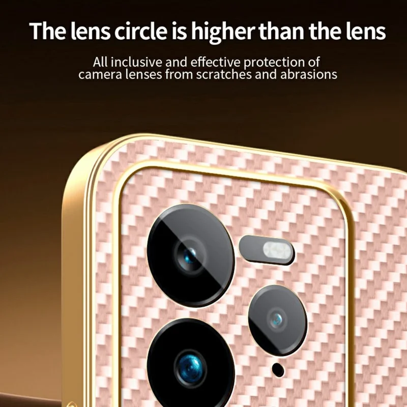 For Realme GT 7 Pro 5G Phone Case Carbon Fiber Textured Electroplated TPU Back Cover - Pink