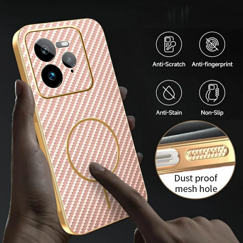 For Realme GT 7 Pro 5G Phone Case Carbon Fiber Textured Electroplated TPU Back Cover - Pink