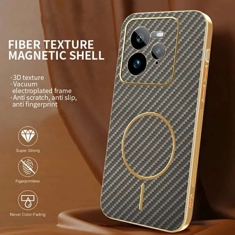 For Realme GT 7 Pro 5G Phone Case Carbon Fiber Textured Electroplated TPU Back Cover - Coffee