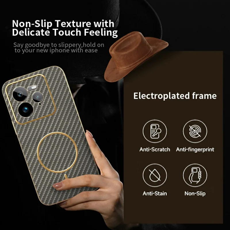 For Realme GT 7 Pro 5G Phone Case Carbon Fiber Textured Electroplated TPU Back Cover - Coffee