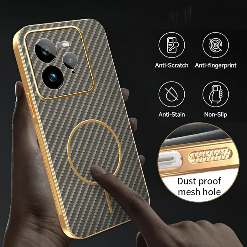 For Realme GT 7 Pro 5G Phone Case Carbon Fiber Textured Electroplated TPU Back Cover - Coffee