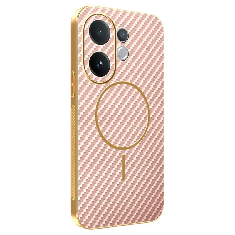 For vivo V60 5G Phone Case Carbon Fiber Textured Electroplated TPU Back Cover - Pink