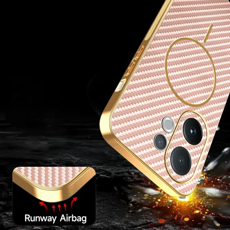 For vivo V60 5G Phone Case Carbon Fiber Textured Electroplated TPU Back Cover - Pink