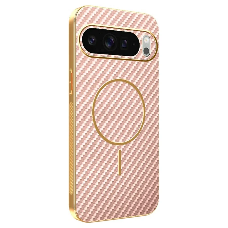 For Google Pixel 10 Pro Phone Case Carbon Fiber Textured Electroplated TPU Back Cover - Pink