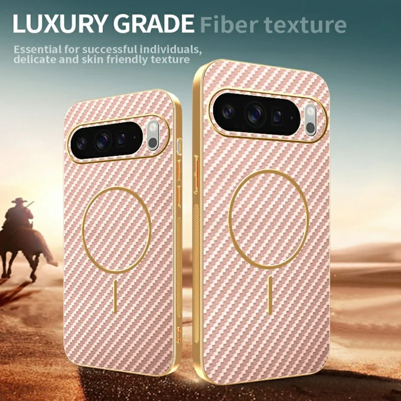 For Google Pixel 10 Pro Phone Case Carbon Fiber Textured Electroplated TPU Back Cover - Pink