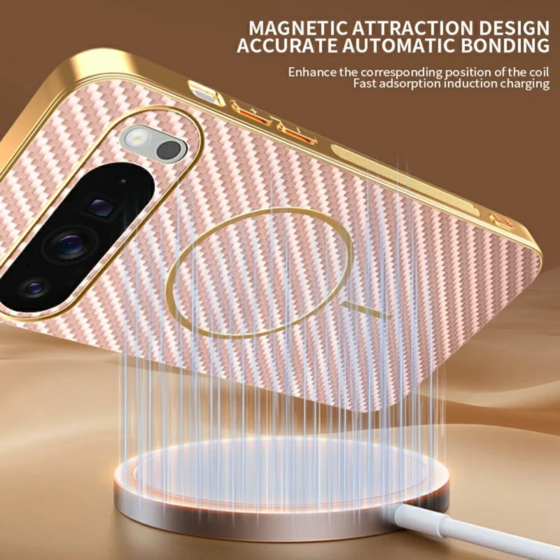 For Google Pixel 10 Pro Phone Case Carbon Fiber Textured Electroplated TPU Back Cover - Pink