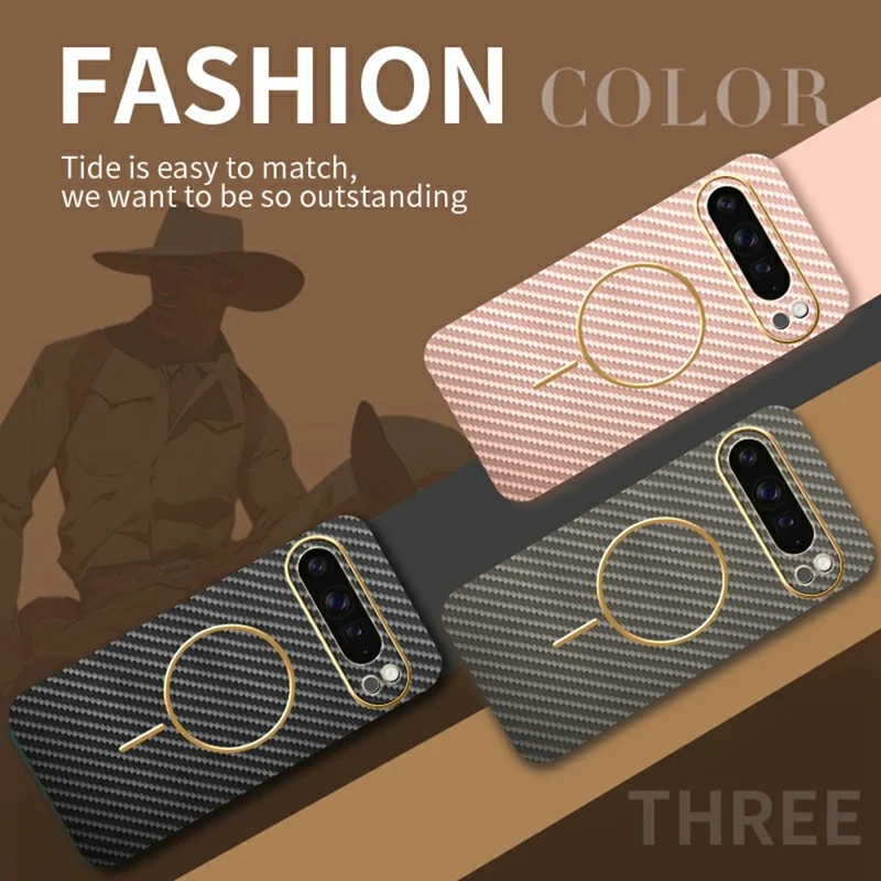 For Google Pixel 9 Pro XL Phone Case Carbon Fiber Textured Electroplated TPU Back Cover - Pink