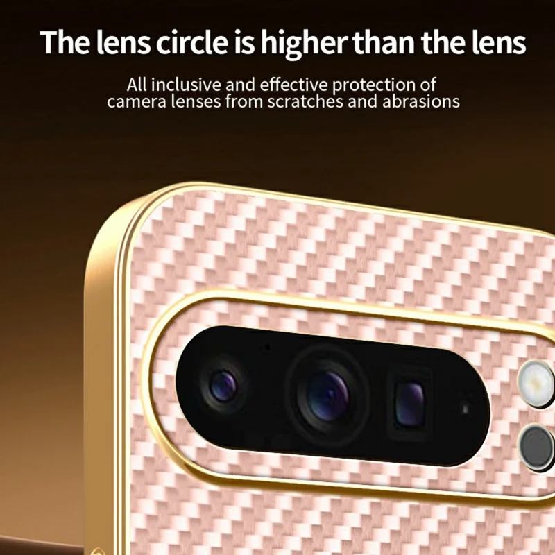 For Google Pixel 9 Pro XL Phone Case Carbon Fiber Textured Electroplated TPU Back Cover - Pink