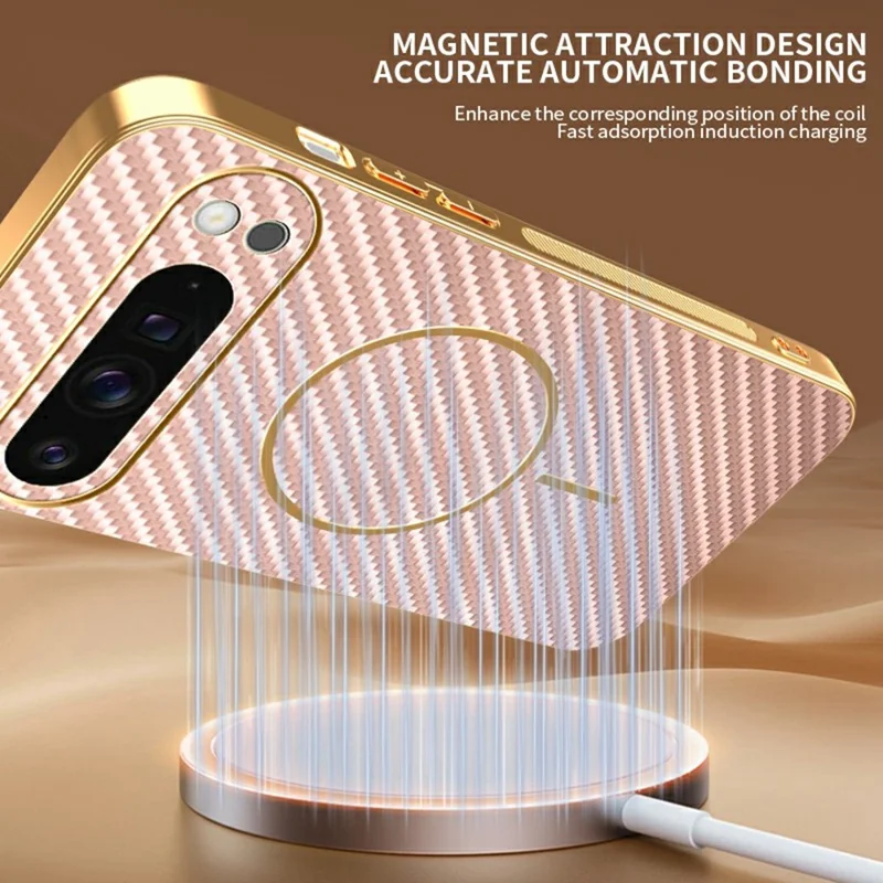 For Google Pixel 9 Pro XL Phone Case Carbon Fiber Textured Electroplated TPU Back Cover - Pink