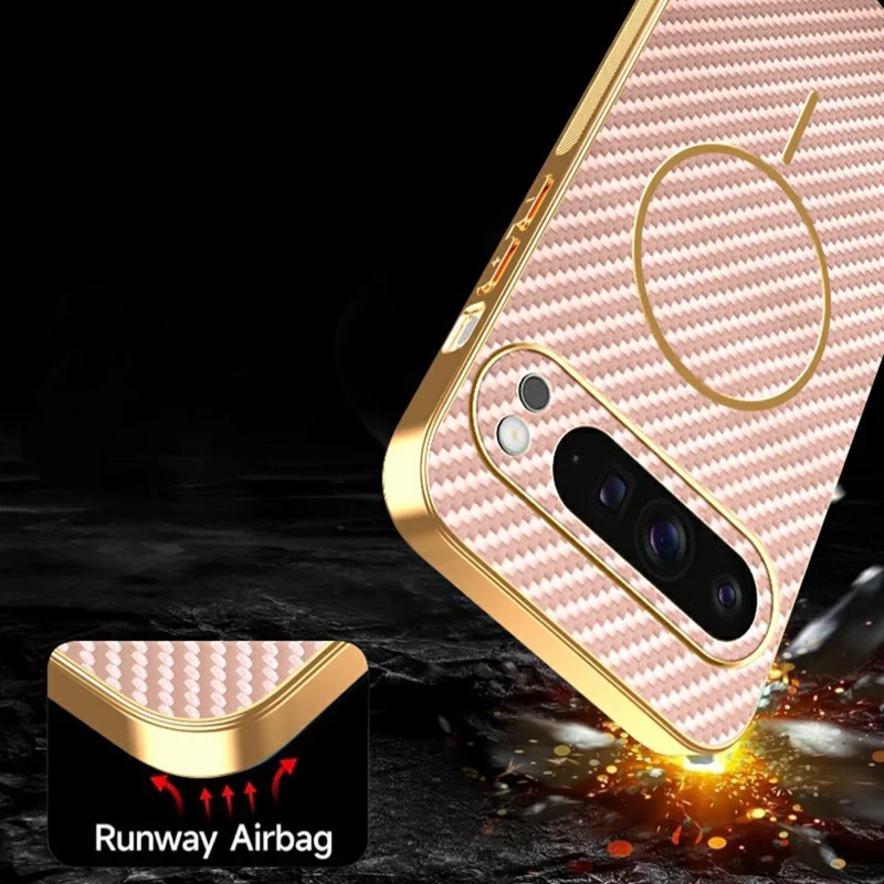 For Google Pixel 9 Pro XL Phone Case Carbon Fiber Textured Electroplated TPU Back Cover - Pink