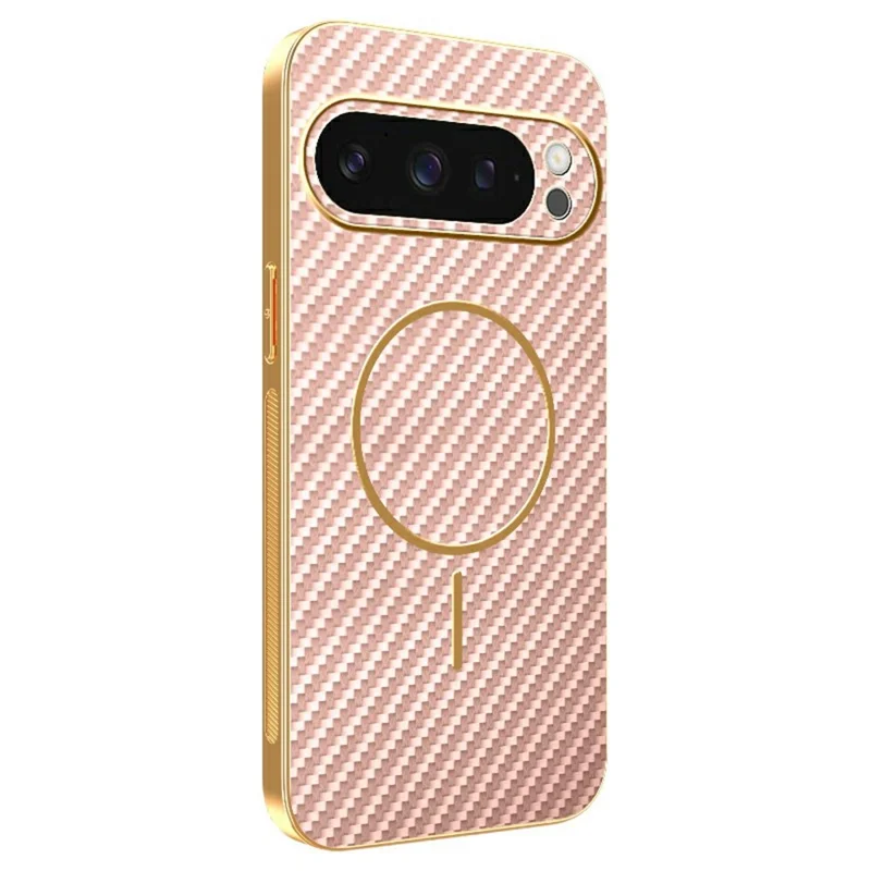 For Google Pixel 9 Pro Phone Case Carbon Fiber Textured Electroplated TPU Back Cover - Pink