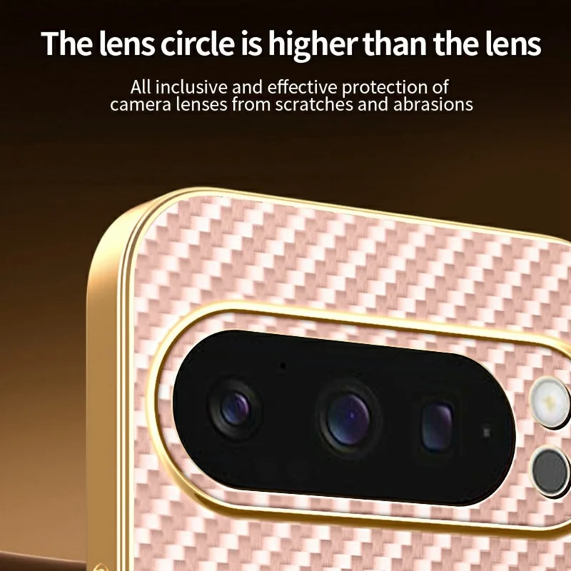 For Google Pixel 9 Pro Phone Case Carbon Fiber Textured Electroplated TPU Back Cover - Pink