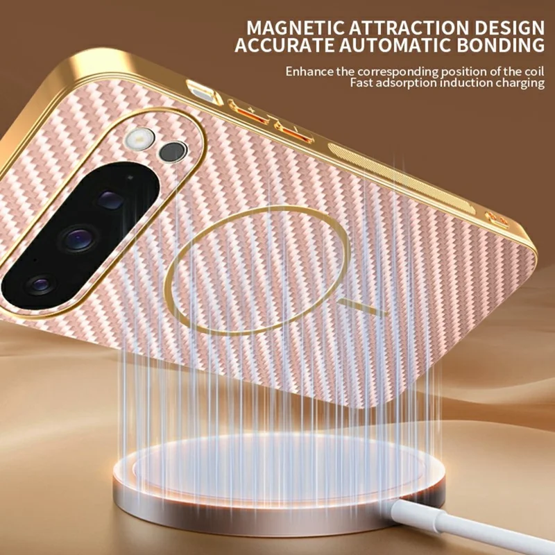 For Google Pixel 9 Pro Phone Case Carbon Fiber Textured Electroplated TPU Back Cover - Pink