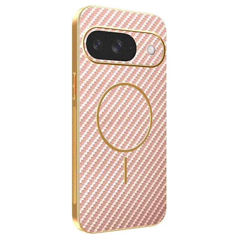 For Google Pixel 9 Phone Case Carbon Fiber Textured Electroplated TPU Back Cover - Rose Gold