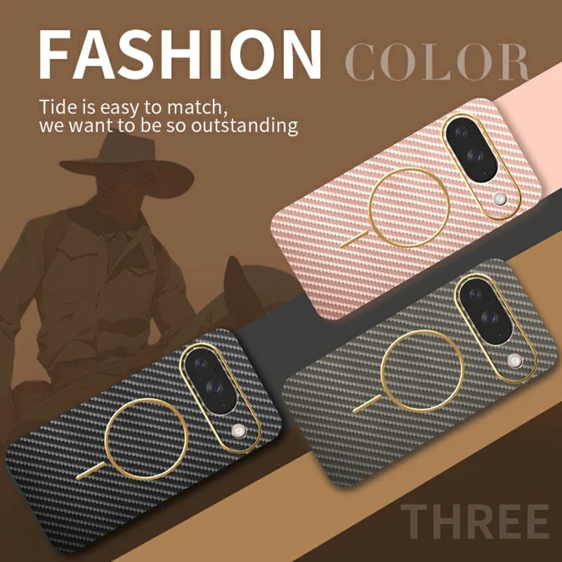 For Google Pixel 9 Phone Case Carbon Fiber Textured Electroplated TPU Back Cover - Rose Gold