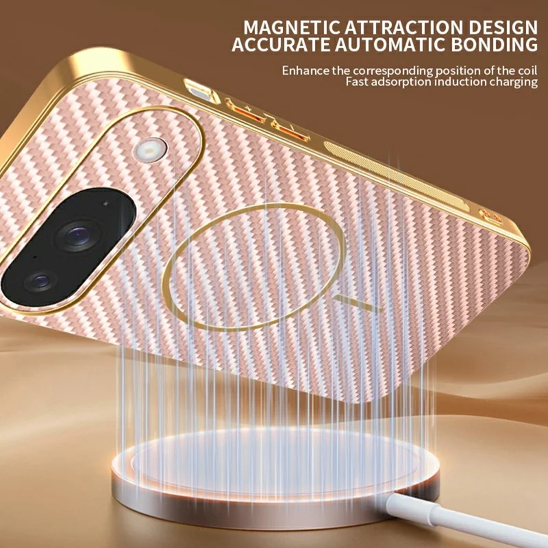 For Google Pixel 10 Phone Case Carbon Fiber Textured Electroplated TPU Back Cover - Pink
