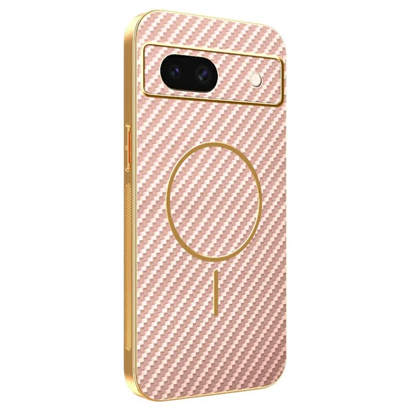 For Google Pixel 8a Phone Case Carbon Fiber Textured Electroplated TPU Back Cover - Pink