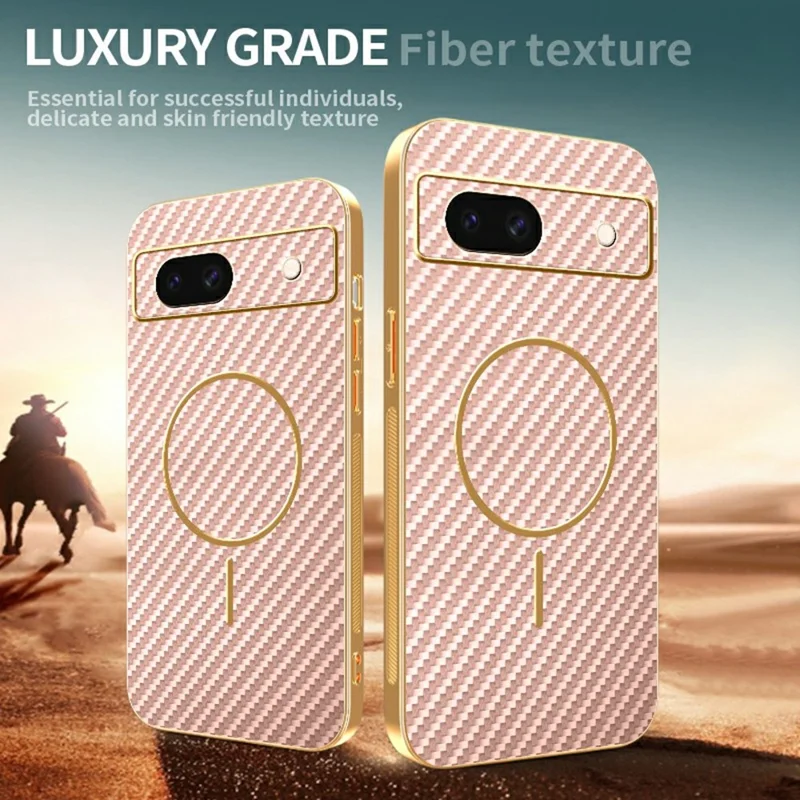 For Google Pixel 8a Phone Case Carbon Fiber Textured Electroplated TPU Back Cover - Pink