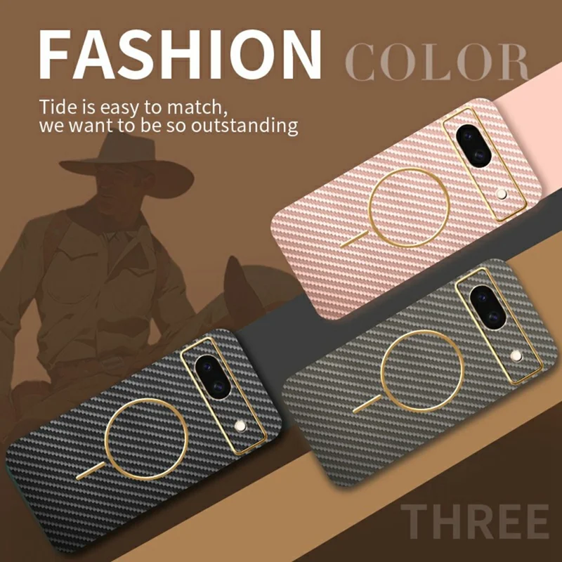 For Google Pixel 8a Phone Case Carbon Fiber Textured Electroplated TPU Back Cover - Pink