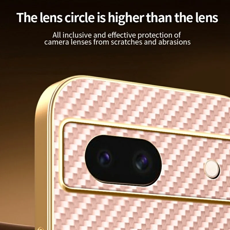 For Google Pixel 8a Phone Case Carbon Fiber Textured Electroplated TPU Back Cover - Pink