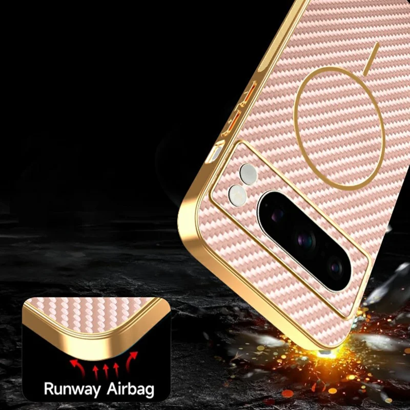 For Google Pixel 8 Pro Phone Case Carbon Fiber Textured Electroplated TPU Back Cover - Pink