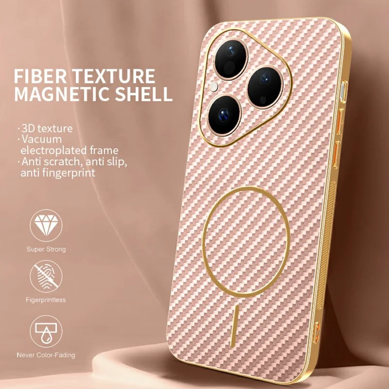 For Huawei Pura 80 Phone Case Carbon Fiber Textured Electroplated TPU Back Cover - Pink