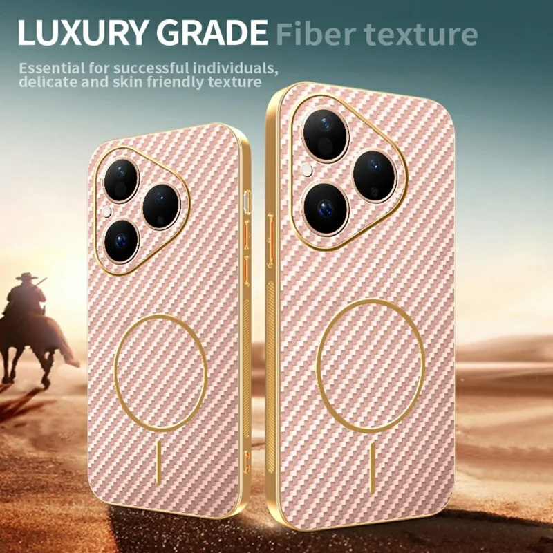 For Huawei Pura 80 Phone Case Carbon Fiber Textured Electroplated TPU Back Cover - Pink