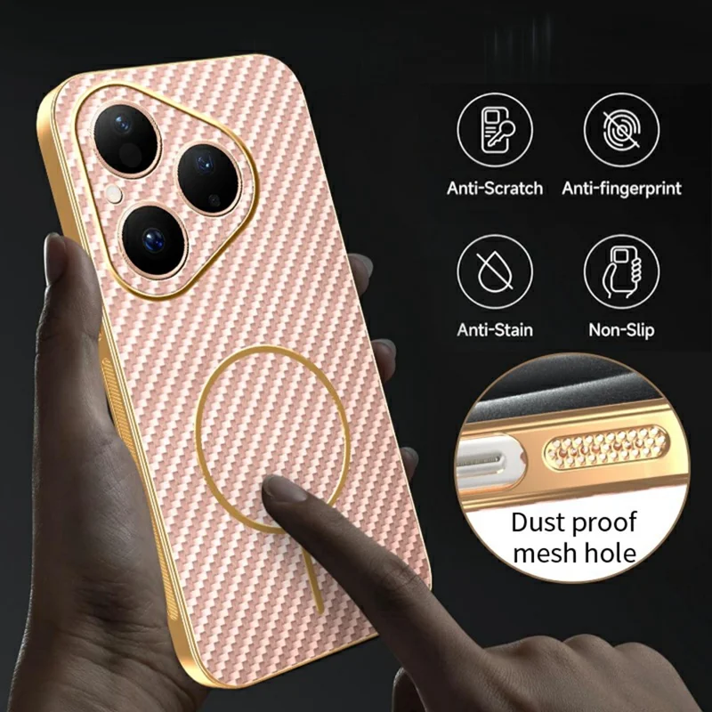 For Huawei Pura 80 Phone Case Carbon Fiber Textured Electroplated TPU Back Cover - Pink