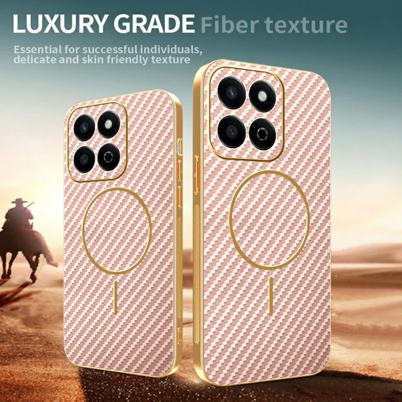 Funda de teléfono de fibra de carbono con textura electrodepositada TPU para Honor 200 Smart 5G / X7c 4G - Rosa