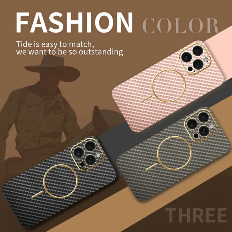 For iPhone 15 Pro Max Phone Case Carbon Fiber Textured Electroplated TPU Back Cover - Pink