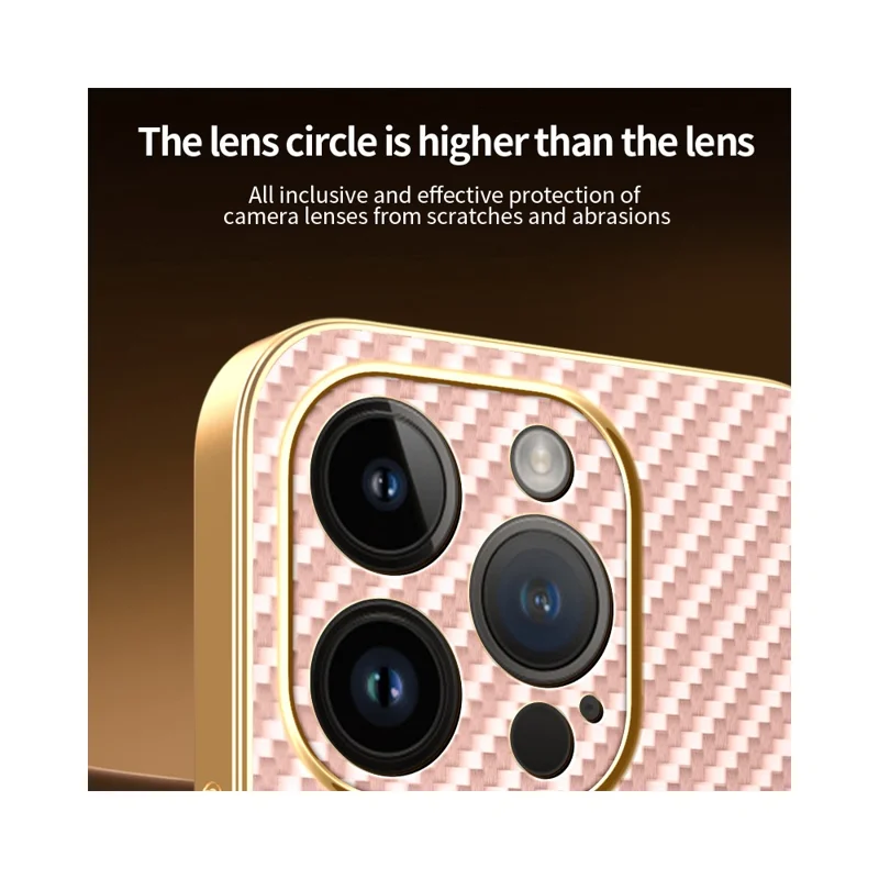 For iPhone 14 Pro Phone Case Carbon Fiber Textured Electroplated TPU Back Cover - Pink