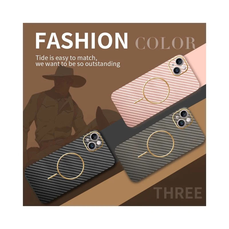 For iPhone 14 Plus Phone Case Carbon Fiber Textured Electroplated TPU Back Cover - Pink