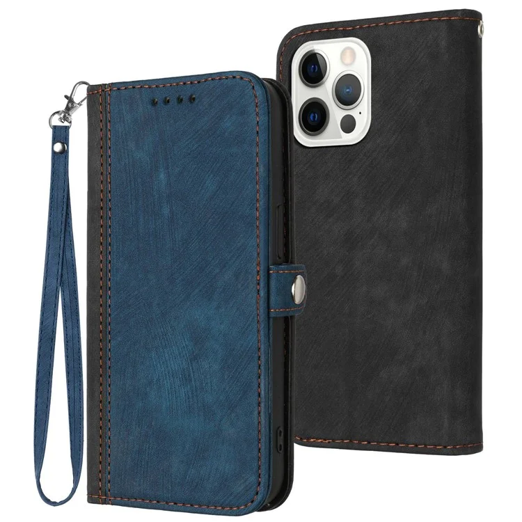 Case de Teléfonos Inteligentes YX0020 Para Iphone 13 Pro 6.1 Pulgadas Proof PU Leather Stand Dual Magnetic Cuase Telephip Shell Con Correa - Zafiro
