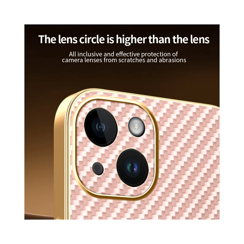 For iPhone 14 Phone Case Carbon Fiber Textured Electroplated TPU Back Cover - Pink